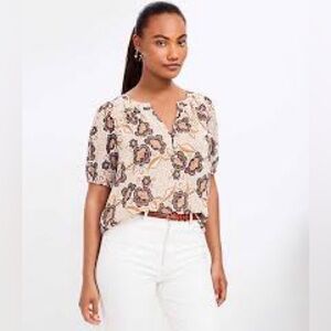 LOFT Women's Floral Blouse - Brown‎ and Cream